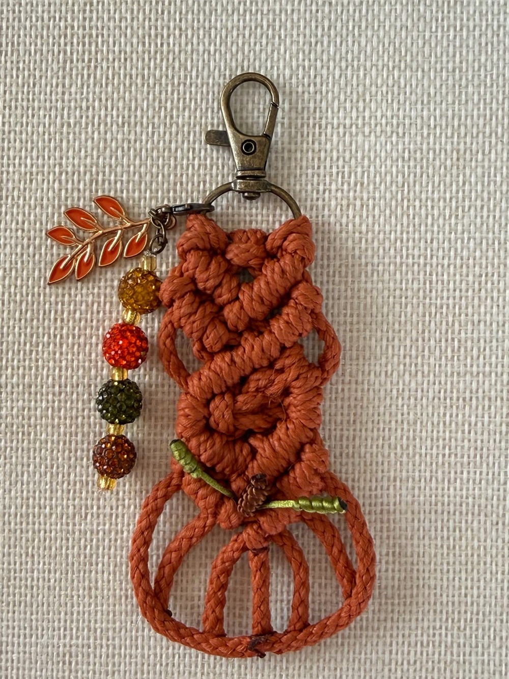 Handmade Terracotta Orange Macramé Keychain with Beaded Charm